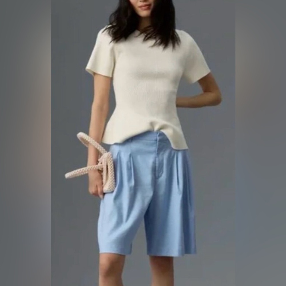 Maeve by Anthropologie Light Blue The Avery Pleated Trouser Shorts